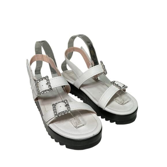 Schutz Ruth Embellished Leather Flatform Slingback Sandals White Crystal 7.5 - Picture 4 of 15